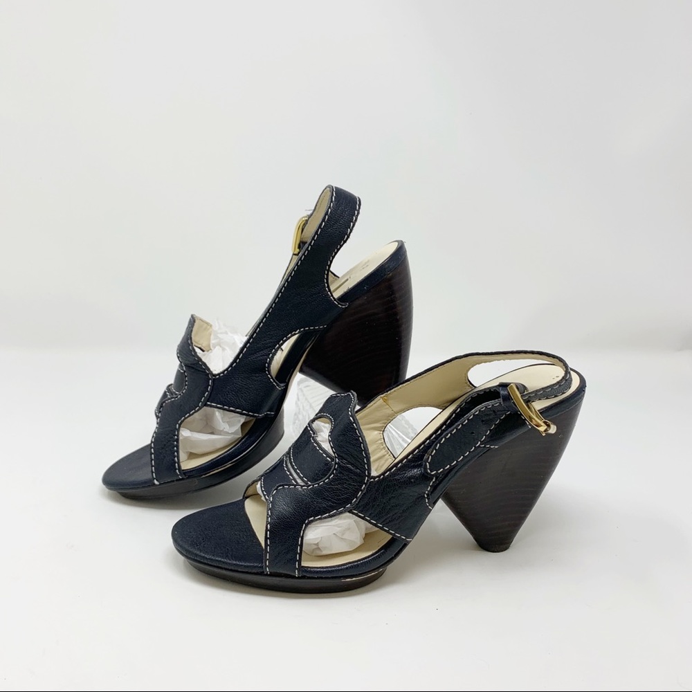Max Studio Navy Stack Heel Sandal 8.5